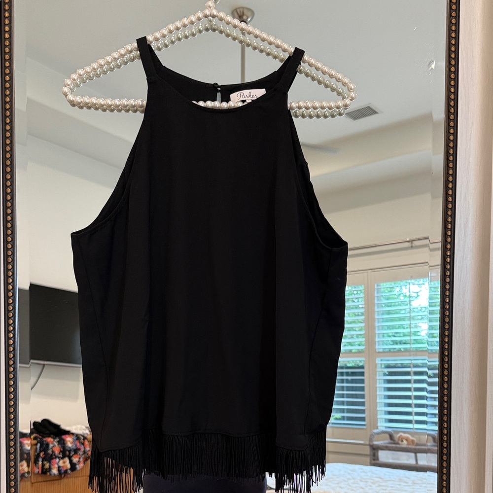 Black Sleeveless Fringe Tank Top